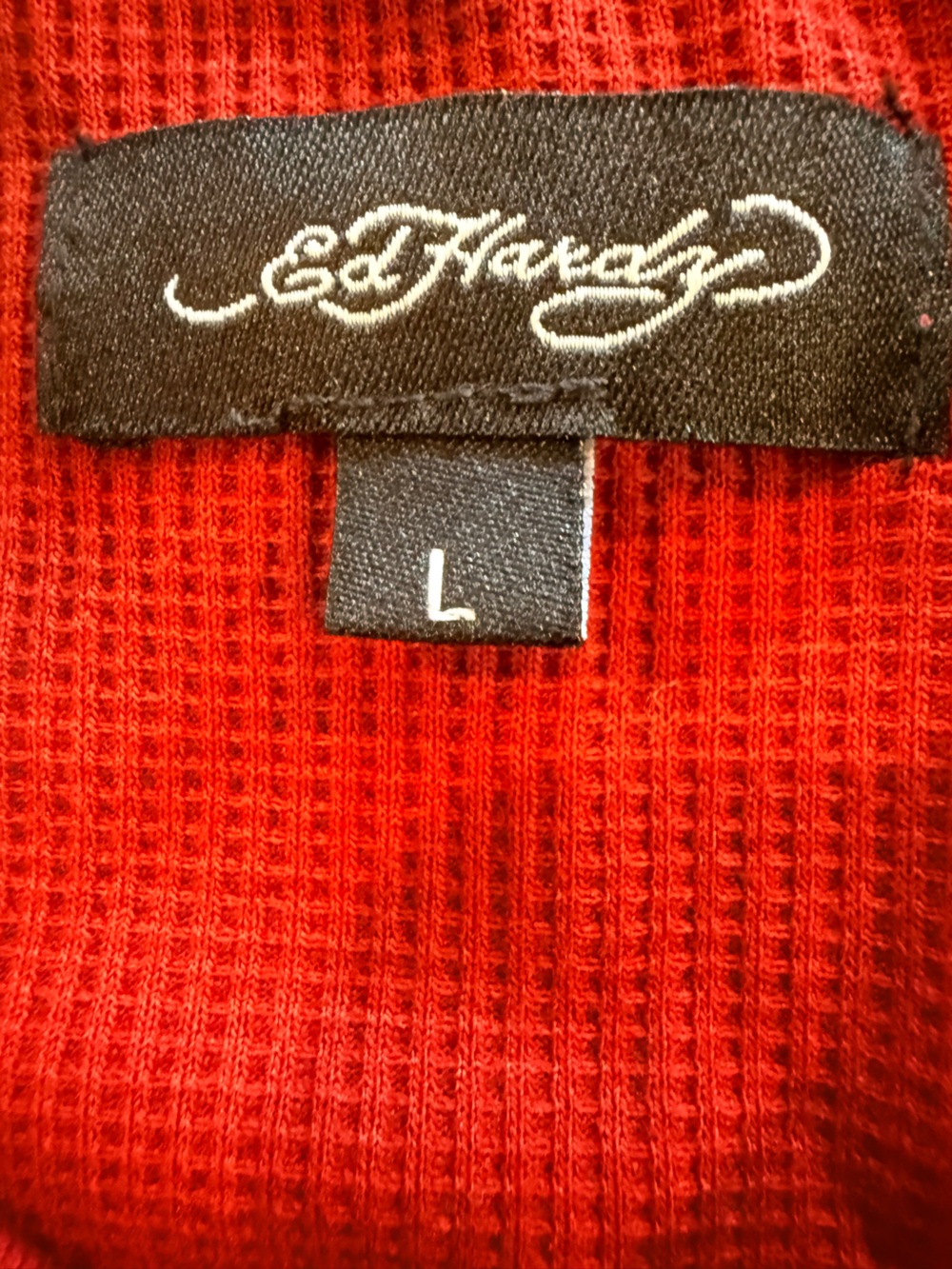 Ed Hardy Red Burgundy Long-Sleeve Shirt Tiger Graphic Waffle Knit Crop Top Large - Picture 2 of 9